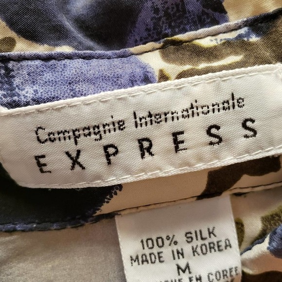 Vintage Express Oversized Silk Floral Blouse • Retro • Blue & White • Medium - Picture 3 of 5